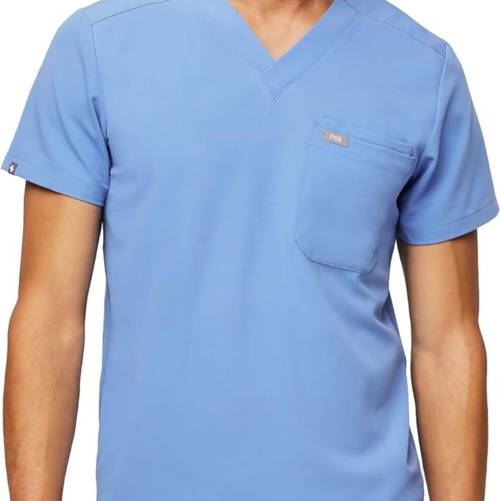 Figs Men's Blue‎ Leon Front Pocket Short Sleeve Scrub Top Size Large